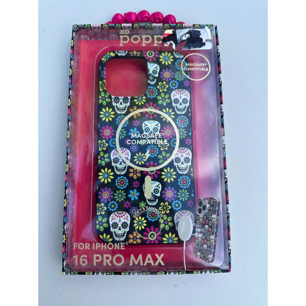 XO Poppy iPhone 16 Pro Max Case MagSafe Sugar Skull Floral Silicone Black New